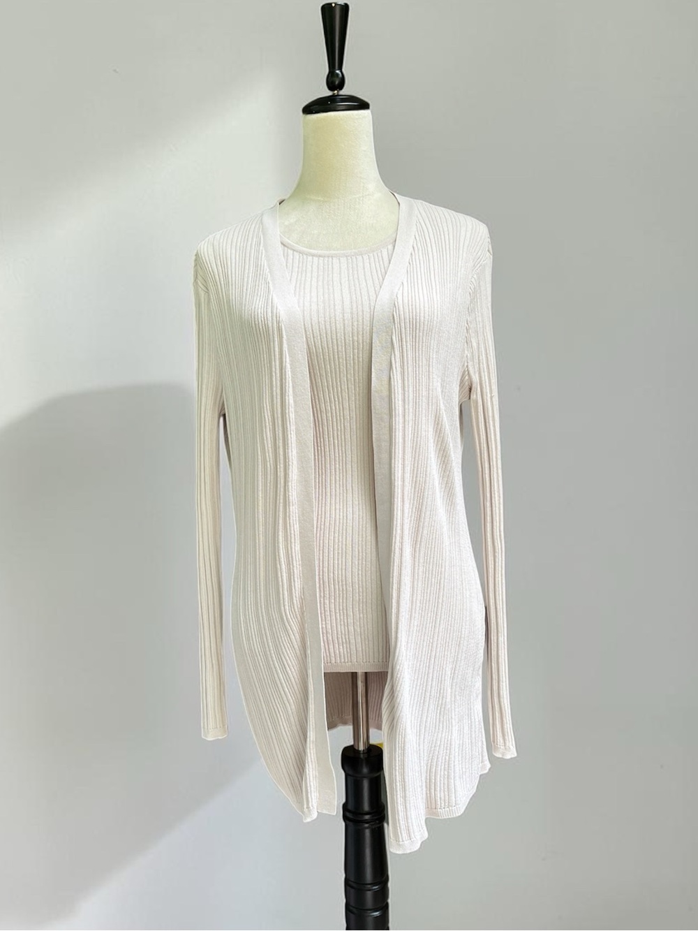 Joie 2-piece Ribbed Knit Cardigan & Tank Top Twin Set in Oatmeal Cream Sz Large